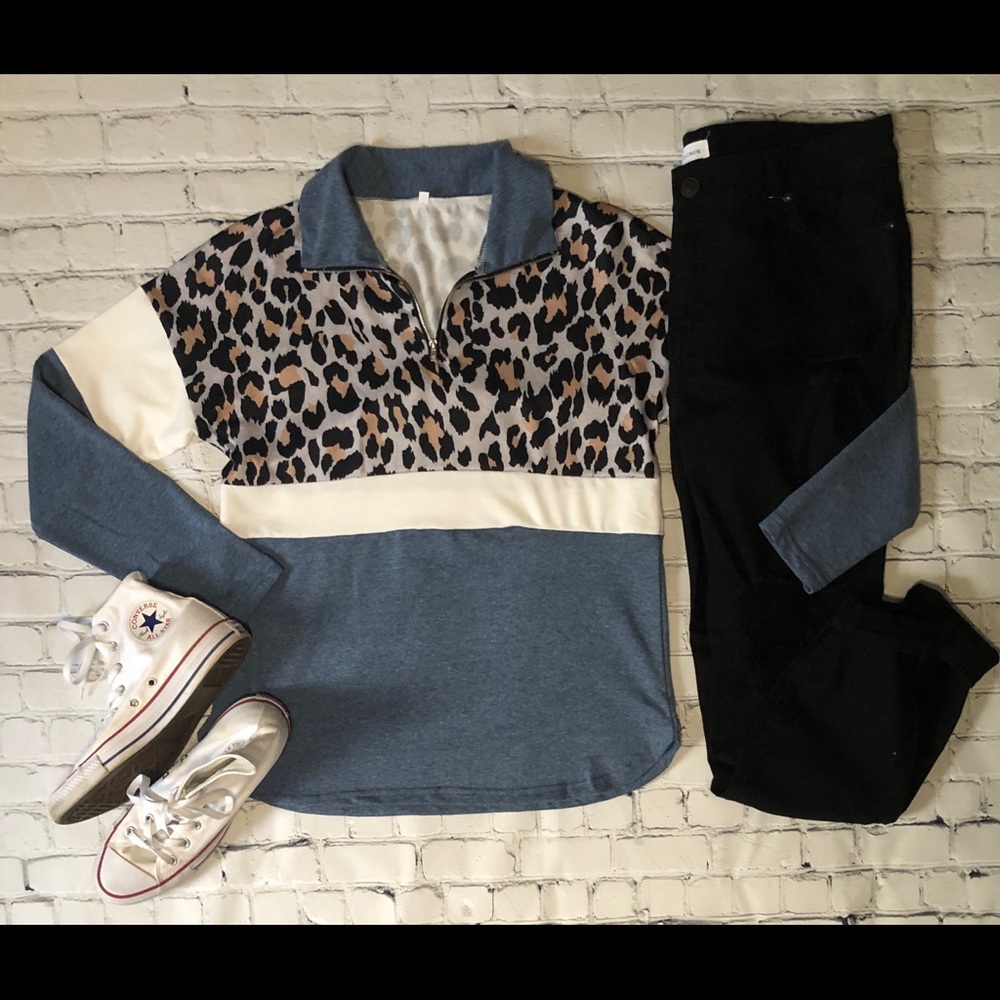 NEW Quarter Zip Leopard Print Pullover